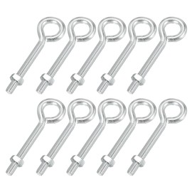 PATIKIL M6x50mm Eye Bolts, 10 Pcs Carbon Steel Threaded Eyebolt Eye Hooks Screws with Nut for Hanging or Securing Cables Silver