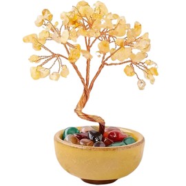 Chiorgone Natural Citrine Crystal Money Tree - Feng Shui Bonsai for Wealth & Prosperity, Tabletop Decor Artificial Trees for Home Office with Ceramic Pot