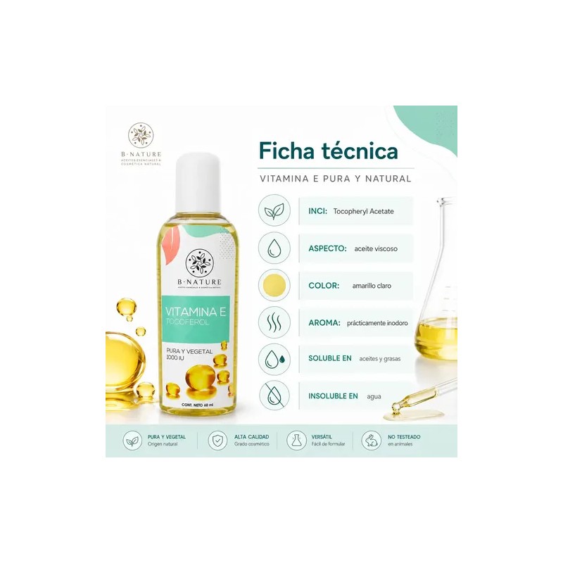 Vitamina E Pura B Nature 60 Ml Para Cosmética Y