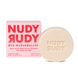 Nudy Rudy Mad Marshmallow Soap Bar Puck, Made with Organic Shea Butter and Rose Hip Oil, Triple Milled Bar, No Harsh Ingredients, All Skin Types, 4.2 oz, Made in Australia
