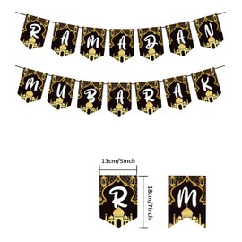 Ramadan Mubarak Banner Decorations for Home Wall Party Supplies Gold Black