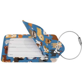 Cute Animal Dog Luggage Tag with Full Back Privacy Name ID Card Stainless Steel Loop Suitcase Labels Identifiers PU Leather Baggage Tags Luggage for Women Men Kids Girls Travel (1pcs)