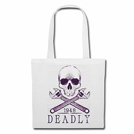 Reifen-Markt Bag Shoulder Bag Deadly Biker Shirt Motorcycle Chopper Gothic Motorcycle Skull Motorcycle Club Bike Route 66 Shopping Bag School Bag Gym Bag in White, White