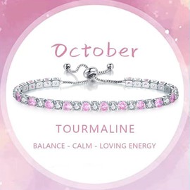 Birthstone Bracelet for Women, Silver Tennis Bracelets with Cubic Zirconia Adjustable Slider Rhinestone Bracelet Birthday Anniversary Friendship Jewelry Gifts for Her Mom Wife Girlfriend, October