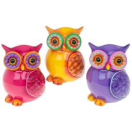 Homestreet Brightly Coloured Owl Bank, Owl Shaped Glossy Money Bank in a choice of 3 colours (Pink)