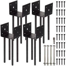 Fence Post Holder Ground Spike Use for Concrete Deck - Post Base Anchor Metal Black Powder Coated 4 Inches x 4 Inches (Inner Dia 3.5x3.5) 4 Pack