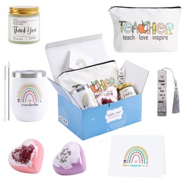 Teacher Gifts Box Christmas Gifts for Teacher Tumbler Thank You Basket Box Gifts Teacher Appreciation Gifts for Women Best Teacher Graduation Birthday Gifts Set Teacher Wine Tumbler Cup 12OZ