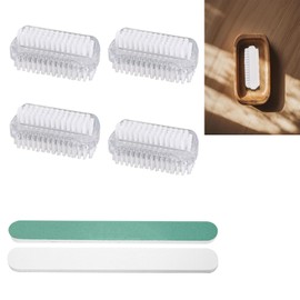 Pack of 4 Double-Sided Hand Brush Nail Brush with Hard Bristles Hand Wash Brush Fingernail Brush with Nail Files for Cleaning Hand Nail Bathroom Sink