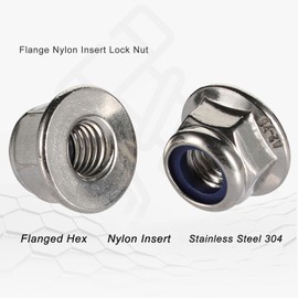M6-1.0 Flanged Nylon Insert Lock Nuts Flange Locknuts, 304 Stainless Steel 18-8 Bright Finish, DIN 6926, 25 PCS