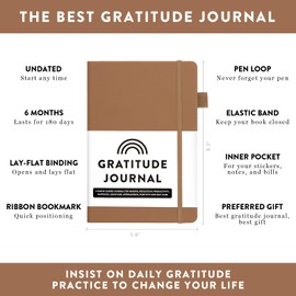 The Gratitude Journal - 5 Minutes a Day for More Happiness, Positivity, Thankfulness, Productivity, Mindfulness & Self Care - Undated Original Daily Gratitude Journal for Women & Men (Brown)