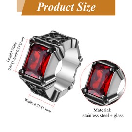 OIDEA Men's Cross Ring with Agate: Rectangular Onyx Ruby Black Stone Men's Ring Cross Signet Ring Made of Stainless Steel Knight Gothic Gift for Your Lover or Father Size 54-70