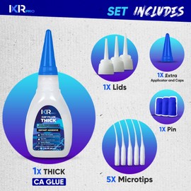 CA Glue Thick Viscosity Kit,1.75 oz. Cyanoacrylate Glue, Heavy-Duty Super Glue for Gap-Filling, Wood, Metal, Plastic, Furniture Repair, High-Strength Adhesive for Vertical and Overhead Surfaces