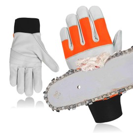 Intra-FIT Chainsaw Gloves Saw Protection on Left Hand Back, Cut-Resistance Gloves EN ISO 11393-4, Class 0, Cowleather Palm