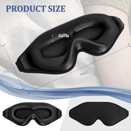 3D Deep Contoured Zero Pressure Sleep Eye Mask for Men & Women, Blackout Blindfold with Adjustable Strap for Travel, Home, Nap (Black)