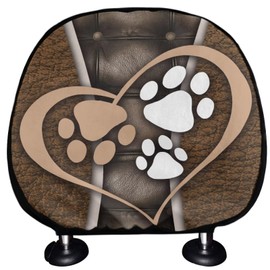 STUOARTE Car Headrest Covers for Women Men, Dog Paw Heart Print Stretchy Head Rest Cover for Cars, Soft Car Seat Head Rest Protector, Universal Head Rest Cover Fits for SUV Truck Sedan SUV, Set of 2