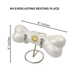 Decorative Bone Shape Aluminium pet urns Casket with Hand Engrave paw Mark for Pets Ashes with Display Stand - Unique Beautiful Cremation Urn for Pets -Memorial Keepsake for Dogs,Cats.. (White)