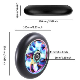 GIONAR Pack of 2 100 mm Scooter Wheels with ABEC-9 Bearings, Stunt Scooter Replacement Wheels, 88A Hardness, 100 mm Scooter Replacement Wheels Pro Scooter Neo Wheels, Suitable for Apollo, Fuzion