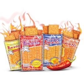 Bento Squid & Surimi Seafood Snack | Thai & Korean-Inspired Asian Snack | Spicy, Sweet, and Savory Flavors | Grilled Seafood Jerky (20g x 4 pack, Fiery Set – Spicy Larb, Sweet & Spicy, Hot & Spicy, Namprik Thai Original)