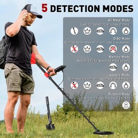 Metal Detector for Adults, 10" IP68 Waterproof Gold Detector with 4000mAh Professional Rechargeable Gold Detector, 5 Detection Mode Metal Detectors, for Beach, Parks & Underwater Treasure Hunting