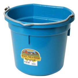 Little Giant® Flat Back Plastic Animal Feed Bucket | Animal Feed Bucket with Metal Handle | Horse Feed & Water Bucket | 20 Quarts | Teal