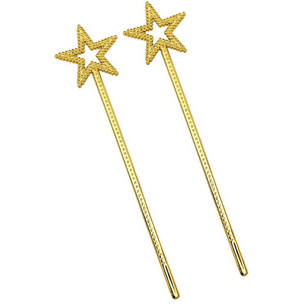 mollensiuer 2Pcs 13 Inches Star Wand Costume Props Star Magic Wand Angel Fairy Wands Sticks for Birthday Party Halloween Cosplay Christmas Princess Role Play, Gold