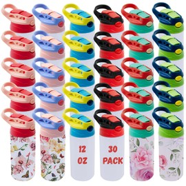 ZREGGUR Mixed Color 30pack 12oz Kids Sippy Cup Sublimation Stainless Steel Thermos Kids Water Bottle For School Toddler Cups Spill Proof With Straws and Lids