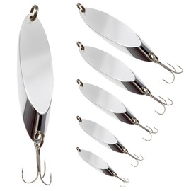 FishingPepo 5pcs Fishing Lures Spoons Trout Lures Hard Metal Spinner Bass Baits 5 Sizes Casting Spoon Hooks for Salmon Bass in 1/5 1/4 3/8 1/2 3/4 oz