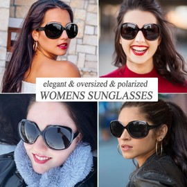 Oversized Black Red Sun Glasses Polarized, Large Frame Womens Sunglasses UV Blocking, Trendy Ladies Big Jackie Shades Sunnies