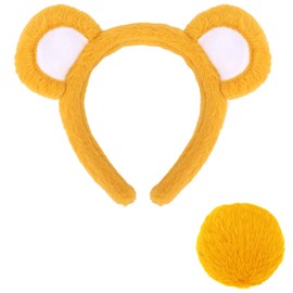 Jaciya Bear Ears Headband Set for Women Girls - Bear Costume Accessories with Nose Bow Tail(Yellow)
