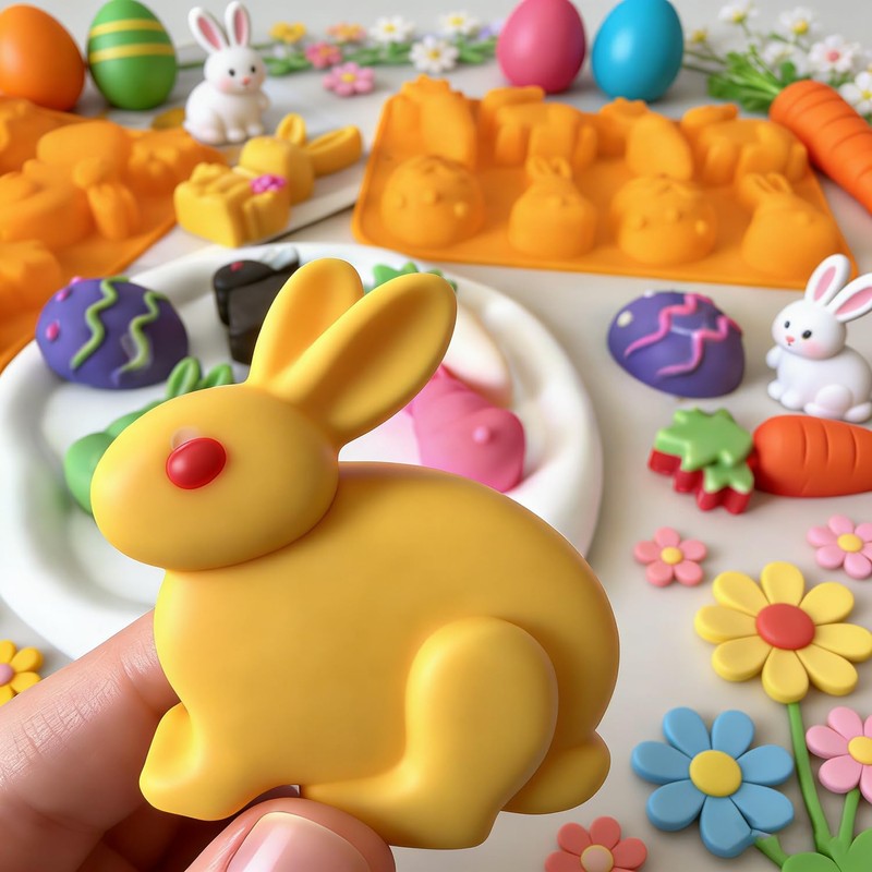 Easter Chocolate Molds, 2 Packs Easter Egg Bunny Shaped Silicon