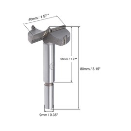 sourcing map Forstner Drill Bits 40mm, Tungsten Carbide Wood Hole Saw Auger Opener Woodworking Hinge Hole Drilling Boring Bit Cutter Gray with Case