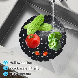 4 x Sink Liner, Protective Mat for Sink, Round, 29 cm for Sink, Can be Cut to Size Drain Mat, Sink Mat with Drain Hole, Sink Insert Square for Crockery and Sink, Black