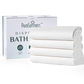 PureSoftness Disposable Bath Towels, Extra Large 57"x28", Ultra Thick, Soft Yet Durable, Individually Wrapped Travel Pack for Business Trip Workout Swimming Camping & Guest Towels (4 Towels in 1 Box)