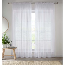 Enhanced Living White Plain Woven Voile Slot Top Curtain Panel Pair (57x90) 145x229m, CRY01PA90-PAIR, 145 x 229cm (57x90)