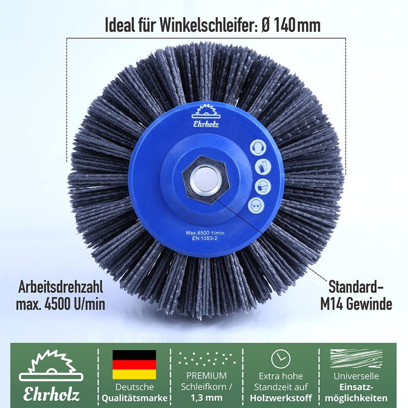 EHRHOLZ® Sanding Brush for Angle Grinders, 140 mm Diameter, Round