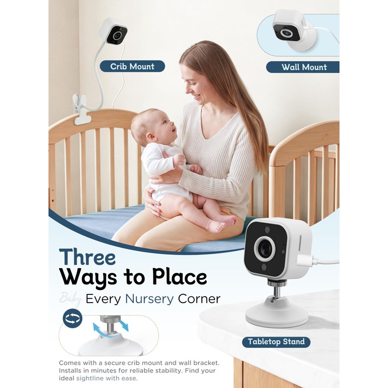 Baby Monitor with Camera and Audio & Crib Clip, No