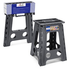 ACKO Folding Step Stool Foldable 17.5 Inch Stools for Adults and Kids,Plastic Stools Tall 400 lbs Capacity, Collapsible Stool for Kitchen, Stepping Foot Stool with Handle, Dot Grey,1 PC