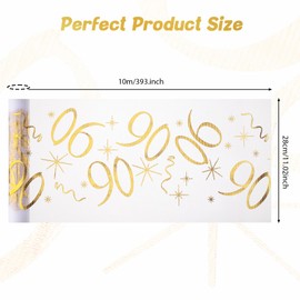 Hejo 90th Birthday Table Runner, 28cmX10m Gold Transparent Mesh Table Decorations, 90 Years Old Party Table Decor, Breathable and Soft Table Cloth for Flower Packaging, Birthday Parties, Banquet