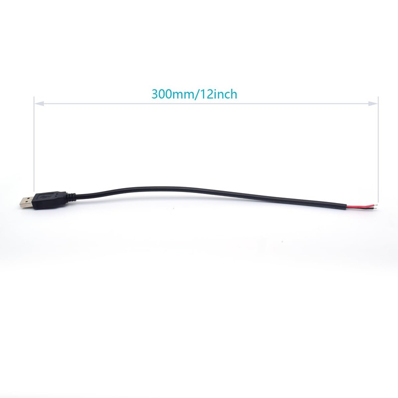 ELNONE 18AWG 2PCS USB 2 Wire Pigtail Cable,0.3M/1FT USB 2.0