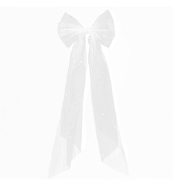 Beautiful Bridal Bow Veil Hair Clip Wedding Elegant Large Bowknot Lace Hair Clip Bridal Bow Pearl Hair Clip French Vintage White Bow Veil Hair Barrettes for Women