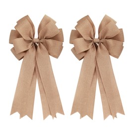 Meseey 2 Pcs 20 x 10 Inch Large Burlap Bows Farmhouse Wreaths Jute Bow for Gift Wrapping Tree Topper Front Door Home Decorations