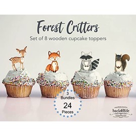 Forest Critters Painted Wooden Animal Cutout Shapes (3 Cupcake Sets (bundle of 24))