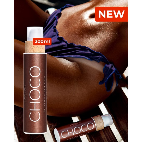 COCOSOLIS CHOCO tanning accelerator - organic oil with vitamin E & chocolate scent for a quick, intensive tan - tanning enhancer for a deep tan - nourishing tanning bed oil (200)