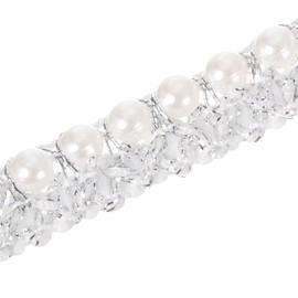 PATIKIL 5 Yard Faux Pearls Lace Ribbon, 0.59" Wide Pearl Bead Lace Trims Faux Pearl Embroidered Pearl Fringe Applique with Silver Fringe Trims for Wedding Sewing Craft DIY, White