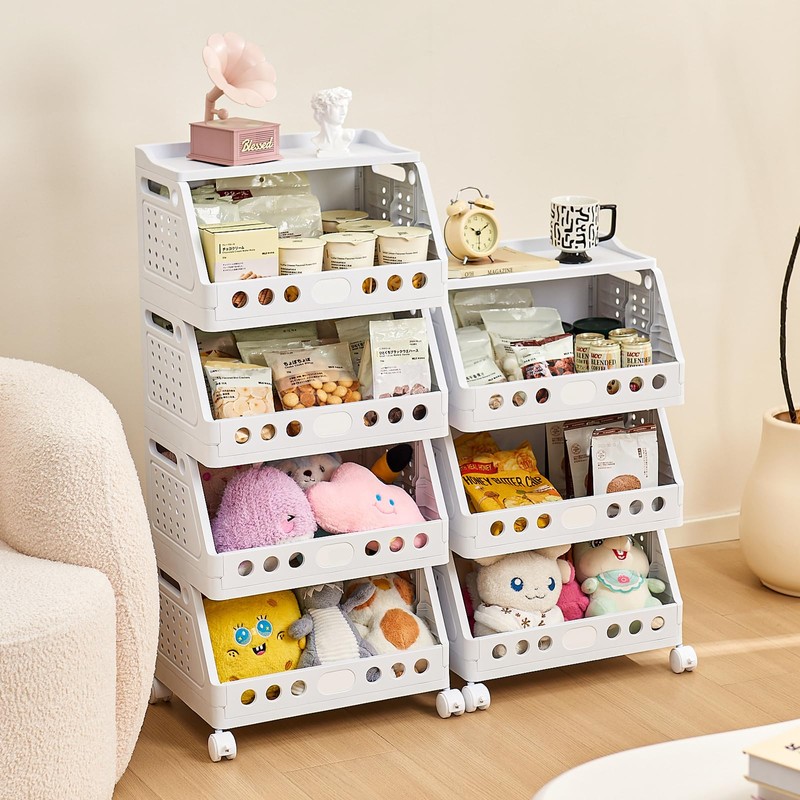 UFORU 4 Tier Rolling Storage Cart, Plastic Open Storage Basket
