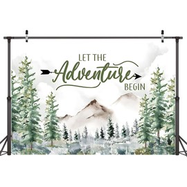 Alltten 7X5FT Adventure Awaits Baby Shower Backdrop Mountain Wilderness Adventure Woodland Animals Photography Background Let The Adventure Begin Party Backdrop for Photoshoot F73