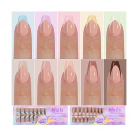 XFSRG 300 Stück Press on Nails French Medium Almond Nude Coffin Full Cover Nails Künstliche Fingernägel Aufkleben Fake Tips Mandel Tips Soft Gel für Art DIY Nagelverlängerungen (B)