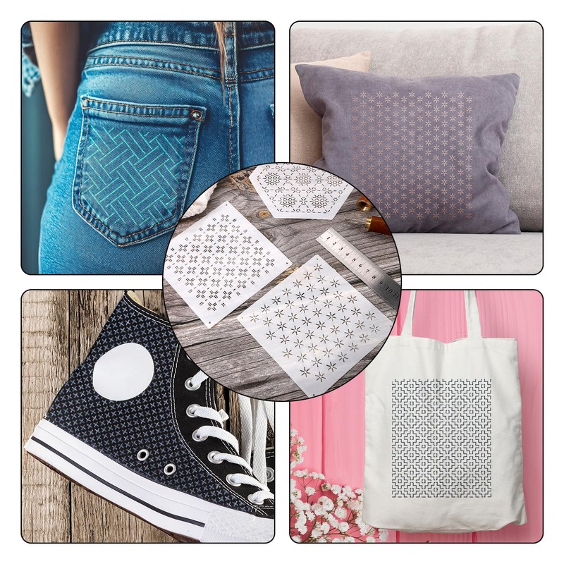 8pcs Plastic Sashiko Stencil, 8 Styles Geometric Embroidery Stabilizers White