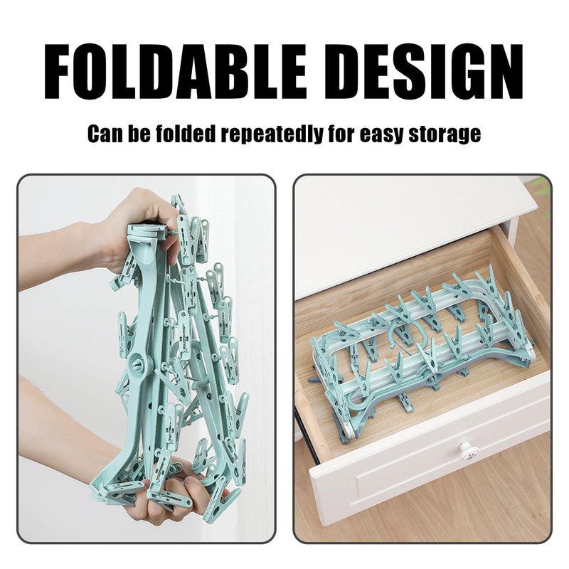 1 Foldable Hanging Sock Clothes Peg (including 32 Pegs) with