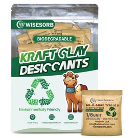 Wisesorb 6G x 60 Pack Kraft Clay Desiccants Packs, Food Safe Bentonite Clay Desiccant - Silica Gel Packets Alternative, Military Grade Moisture Absorbers for Storage Bins, Electronics, Clothes Shoes